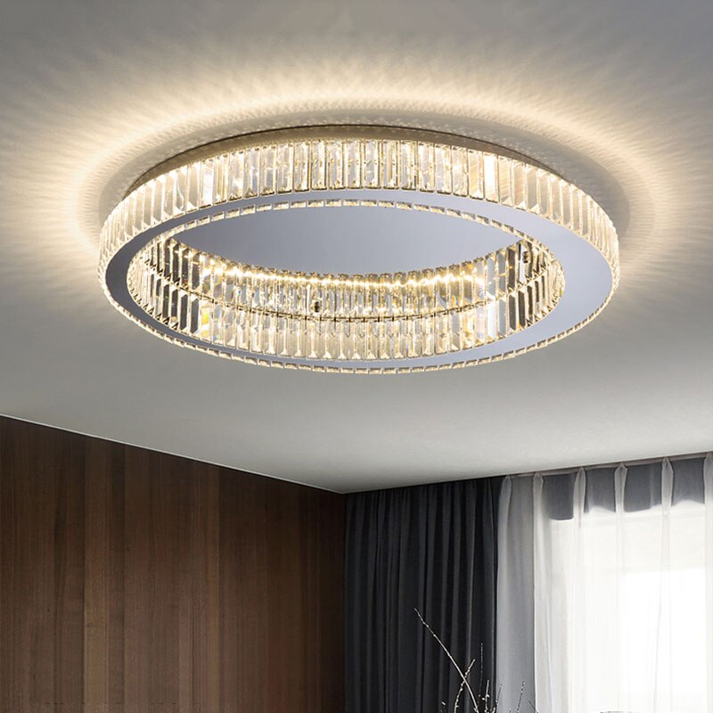 Modern Simple Crystal Circle Lamp Ceiling Chandelier Living Room Bedroom Study Decorative Led Indoor Lighting