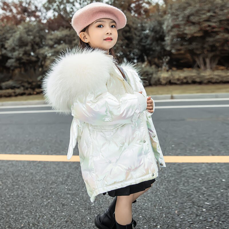 Girls Hooded Down Parkas Fur Collar Outerwear 3-10 Years 2022 Winter Girl Thick Warm Shiny Jacket  Long Coats Kids Down Jackets