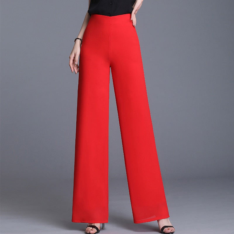 2023 Summer Chiffon Wide Leg Pants Women Vintage High Waist Black Pants Casual Long Trousers Women Loose Korean Pants