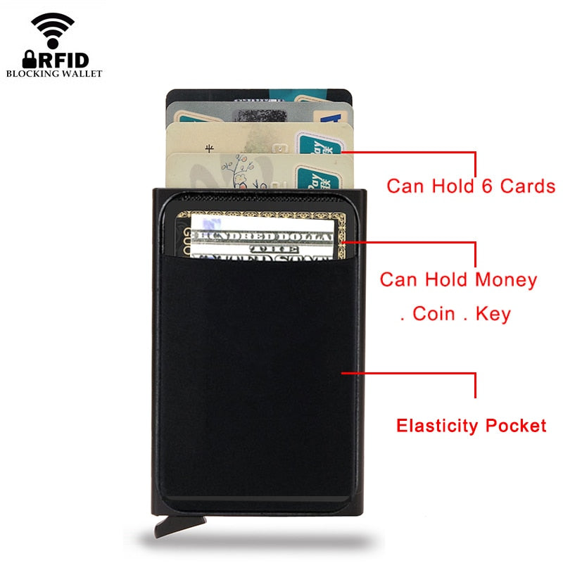 DIENQI Rfid Smart Wallet Card Holder Metal Thin Slim Men Women Wallets Pop Up Minimalist Wallet Small Black Purse Metal Vallet