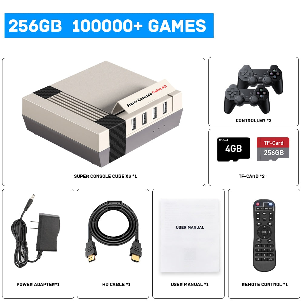 Retro Video Game Console Super Console Cube X3 with 100000 Game For PSP/PS1/DC/Sega Saturn 4K/8K HD TV Box Game Player Dual Wifi