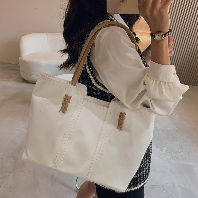 TRAVEASY 2023 New Bags Women&#39;s High-capacity PU Korean Fashion Simple Commuter Tote Bag Handbag Ladies Hand Bags Casual Tote Bag