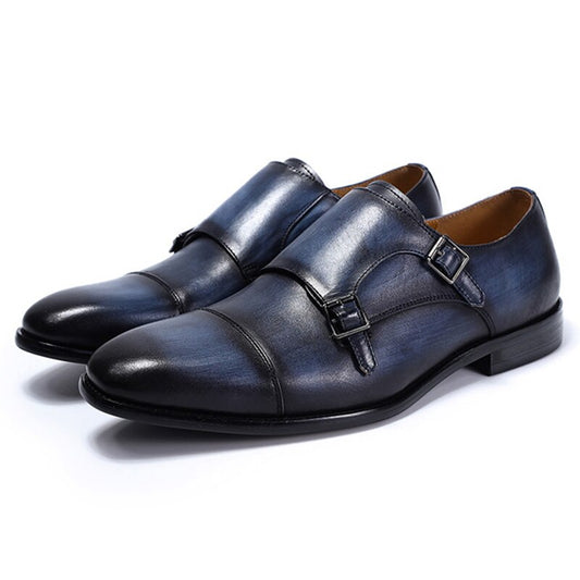 Luxury Men&#39;s Genuine Leather Formal Shoes Classic Double Buckle Monk Strap Cap Toe Business Office Dress Shoes Male Wedding Shoe