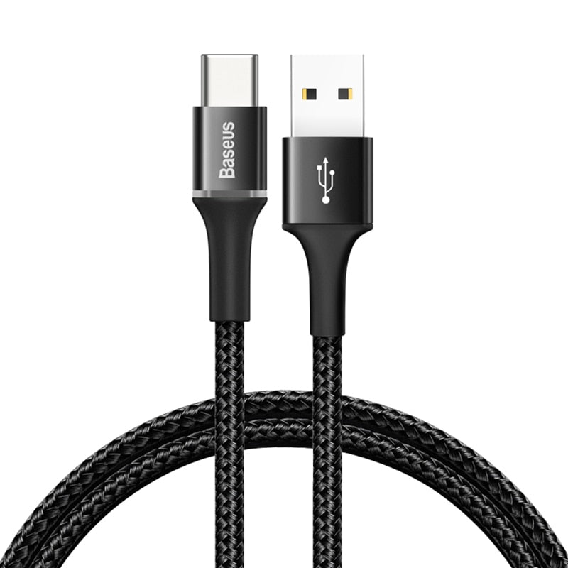 Baseus LED USB Type C Cable For Samsung S20 S21 Xiaomi POCO Fast Charging Wire Cord USB-C Charger Mobile Phone USBC Type-C Cable