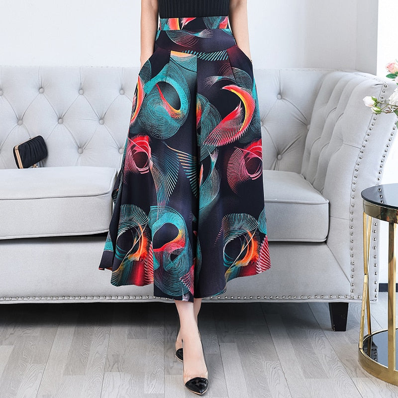 2023 New Summer Wide Leg Pants Women High Quality Loose Bohemian High Waist Skirt Pants Summer Vintage Trousers Women Bottoms