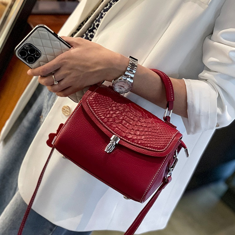 Genuine Leather Women Bag Fashionable Purse for Lady Temperament Crossbody Square Shoulder Bag Cow Leather Versatile Handbag