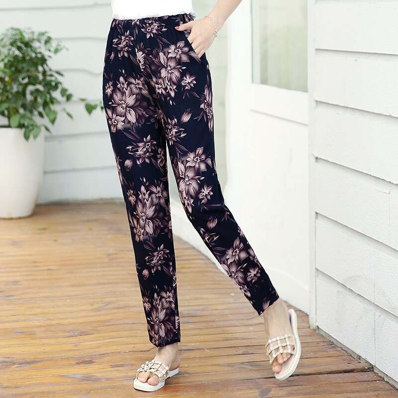 Summer Pants Vintage Floral Printed Pants Summer Women Casual Long Elegant Trousers print Pants Pantalon Femme