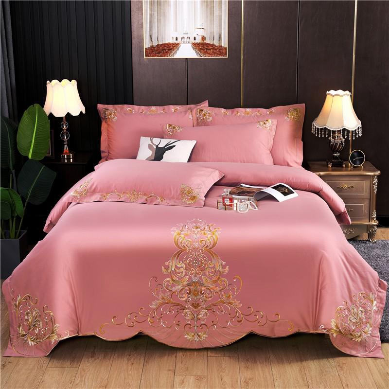 Bedding Set- Double Queen King 4Pcs Embroidery Chic Boho Comforter Cover set Premium Cotton Soft Bedding Set Duvet cover Bed Sheet Pillowcase