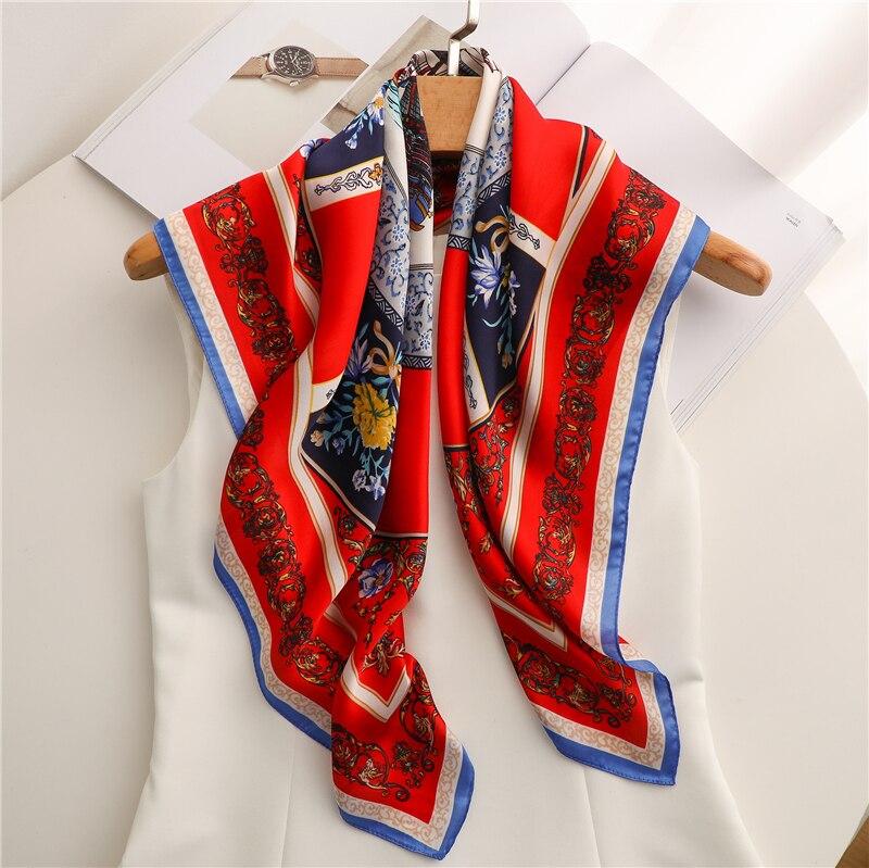 Design Silk Feeling Square Scarf Women Luxury 70cm Shawl Wraps Female Hair Hand  Wrist Foulard Headkerchief Hijab Bandana New