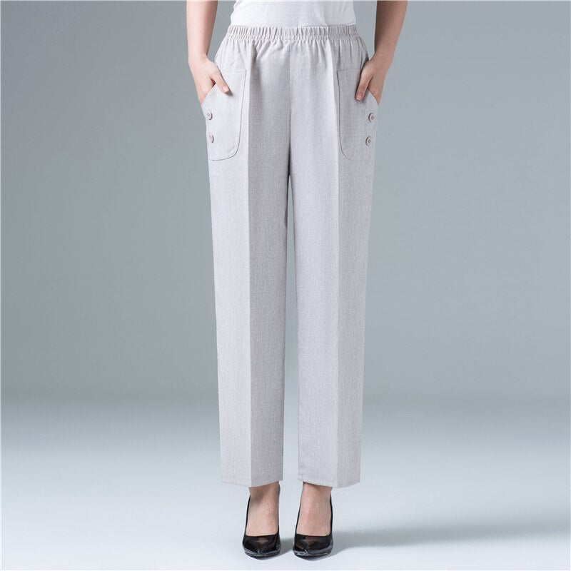 Summer Women Cotton Linen Harem Pants Ankle-Length Trousers Women Vintage Korean Pants High Waist Black Straight Pants