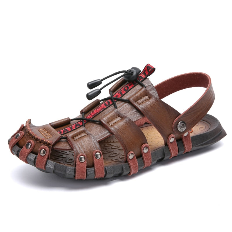 New Men Leather Sandals Baotou Slippers 2023 Summer Outdoor Fashion Casual Sandals Non Slip Outdoor Beach Vacation Sandals