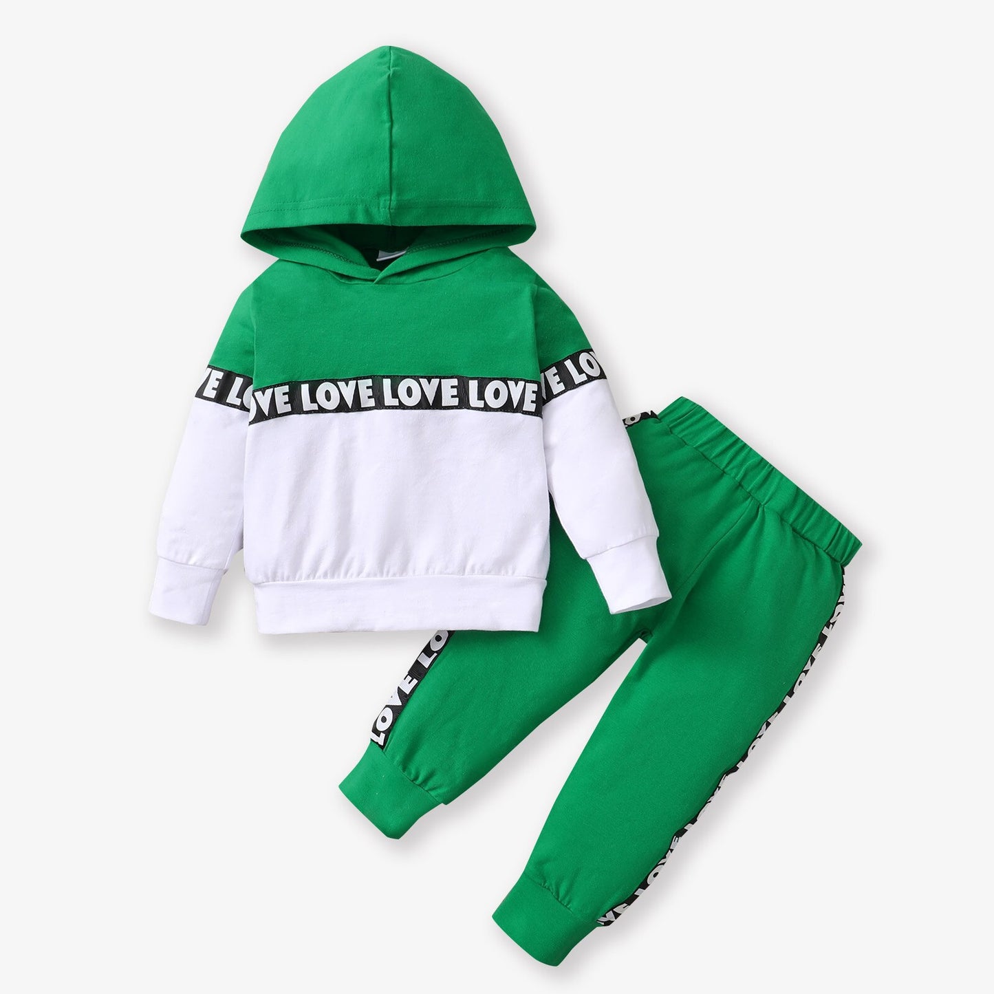 PatPat 2pcs Letter Print Splice Color Block Hooded Long-sleeve Baby Set