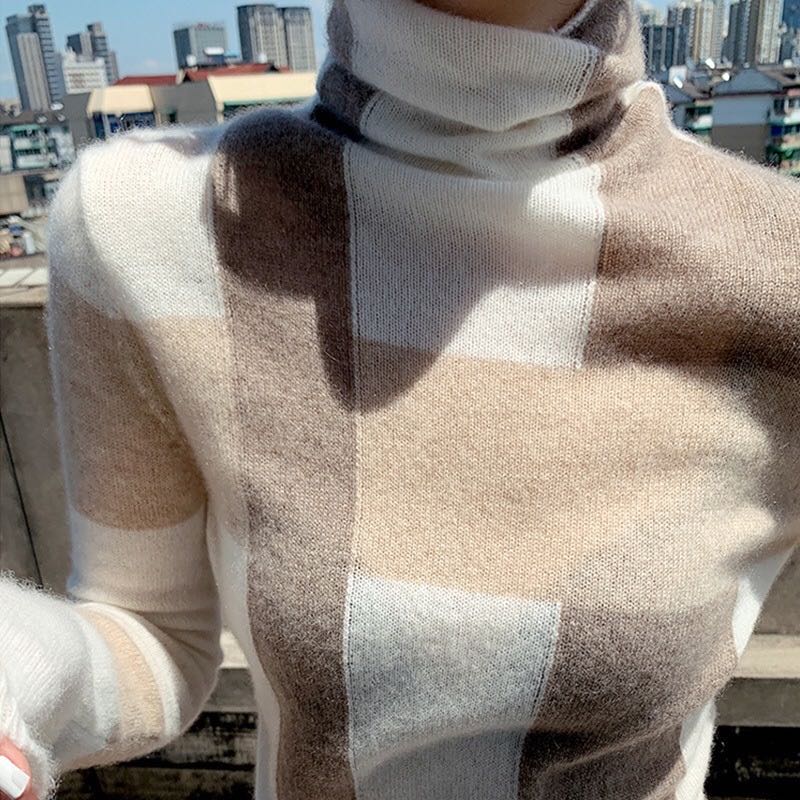 Hot in Autumn And Winter 2022, Thickened Warm Pile Collar, Versatile, Foreign Style, High Collar, Long Sleeve, Knitted Women