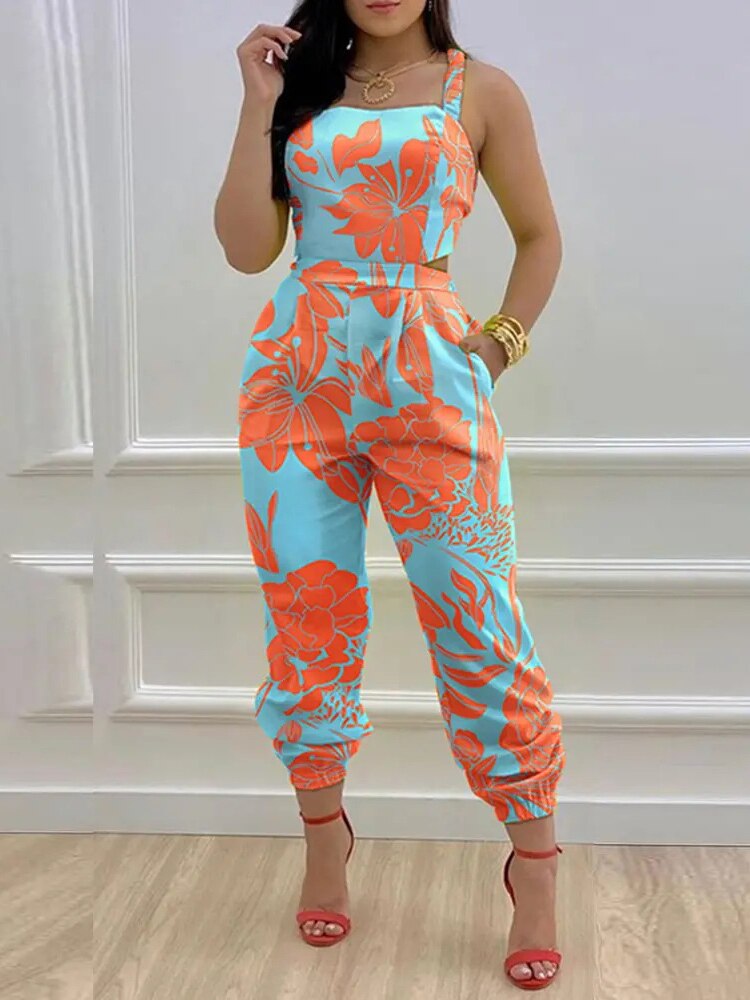 Strap Jumpsuit Women Summer Sexy Backless Bow Letter Print Strapless Overalls Rompers For Women Pocket Straight Work Jumpsuits