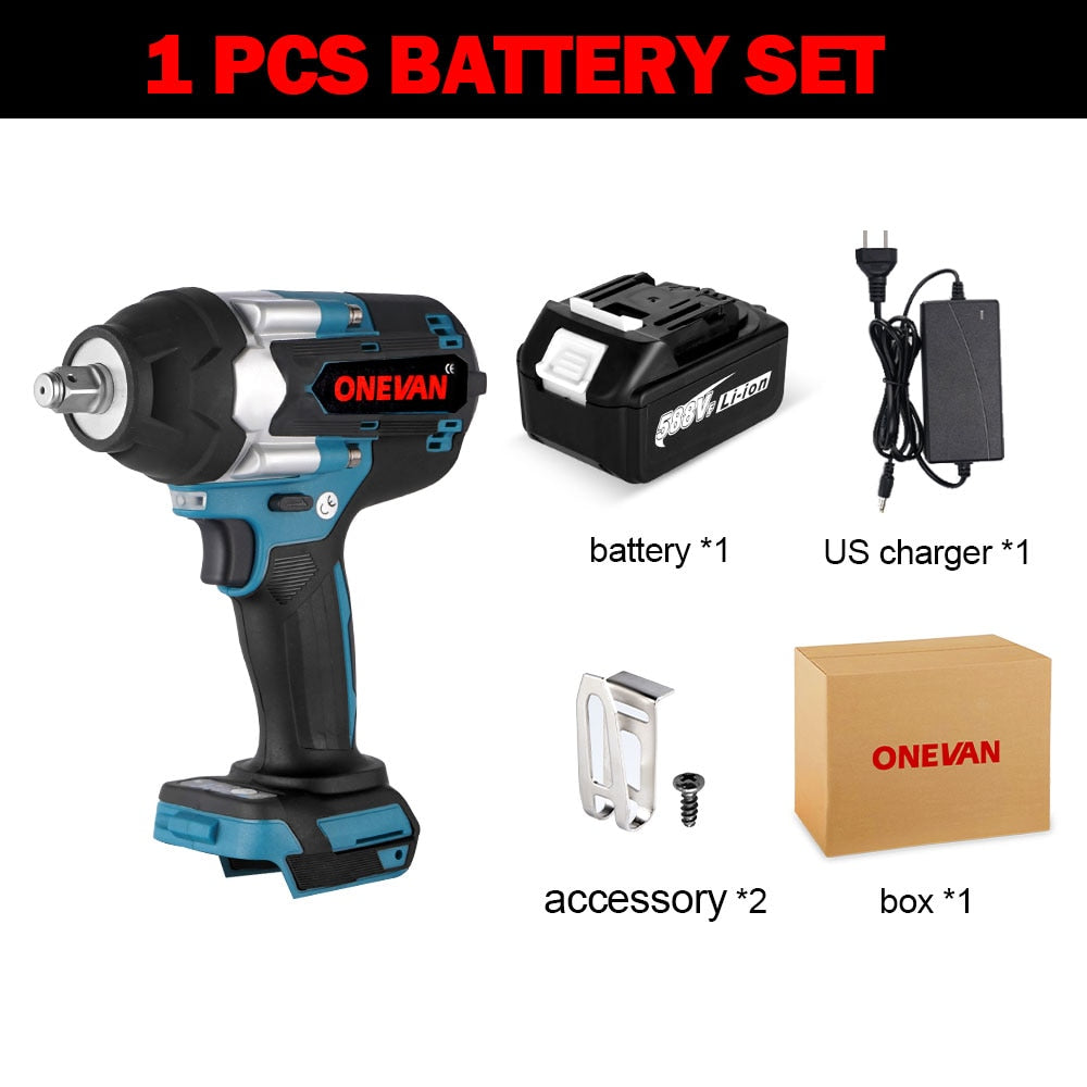 ONEVAN 1800N.M Torque Brushless Electric Wrench 1/2 Inch  Cordless Impact Wrench DTW700 Power Tool For Makita 18V Battery