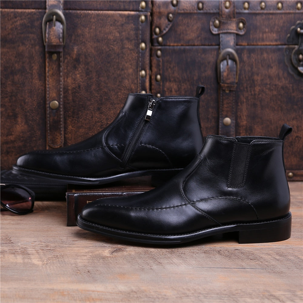 Fashion Black / Brown Tan Goodyear Welt Shoes Mens Ankle Boots Genuine Leather Dress Shoes Male Business Shoes