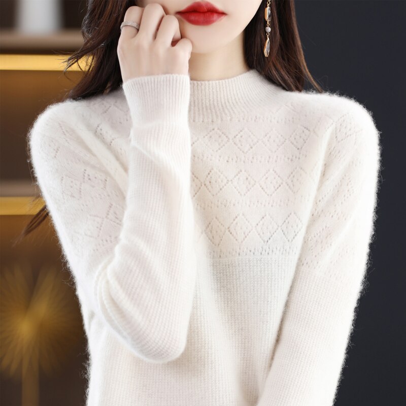 Bohemian Sweater Women&#39;s Cheap Official Store Fashion Loose Hollow Design Pure Woolen Sweater Light Luxury Underlay Pullover