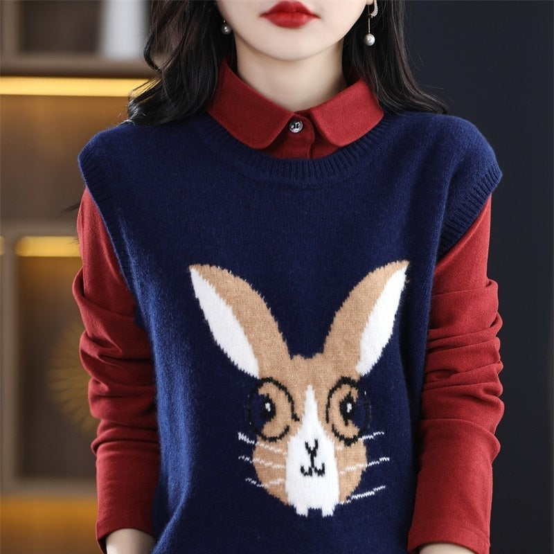 2023 Year Of The Rabbit Pullover Vest Women&#39;s Christmas New Year Red Spring Festival This Life Year Wool Vest Free Of Charge