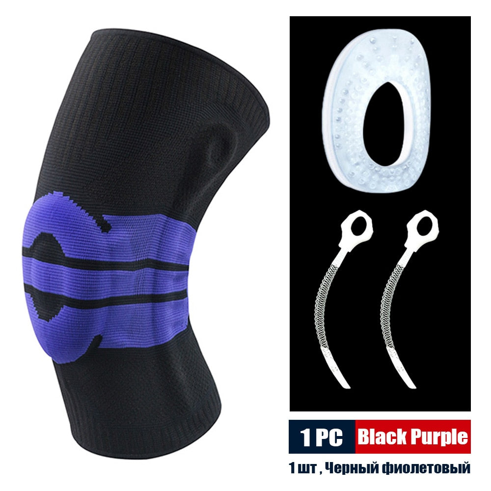 Sports Compression Knee Support Brace Patella Protector Knitted Silicone Spring Leg Pads for Cycling Running Basketball Football