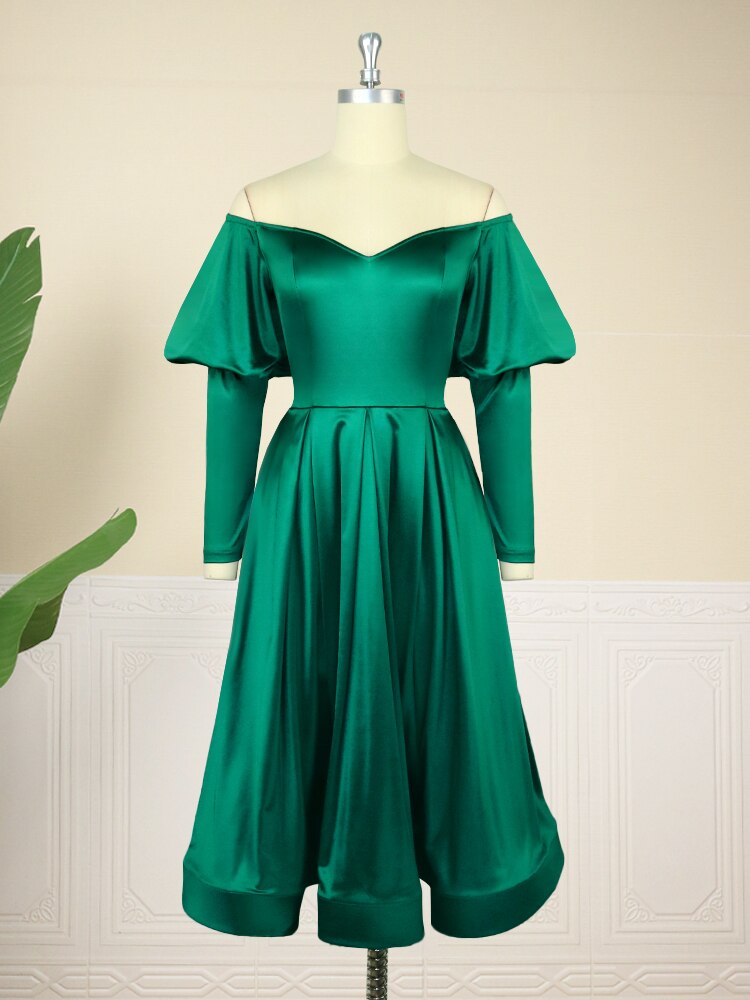 Strapless Dress for Party Women Green Fit and Flare Puff Sleeve Robe A Line Mermaid Sexy Party Dress Evening Party Christmas 4XL