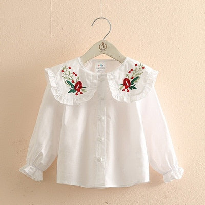 Children Clothing 2022  New Spring Autumn 2 3 4 6 8 10Years Child Turn-Down Neck Tops Kids Baby Girls Long Sleeve  Blouse Shirt