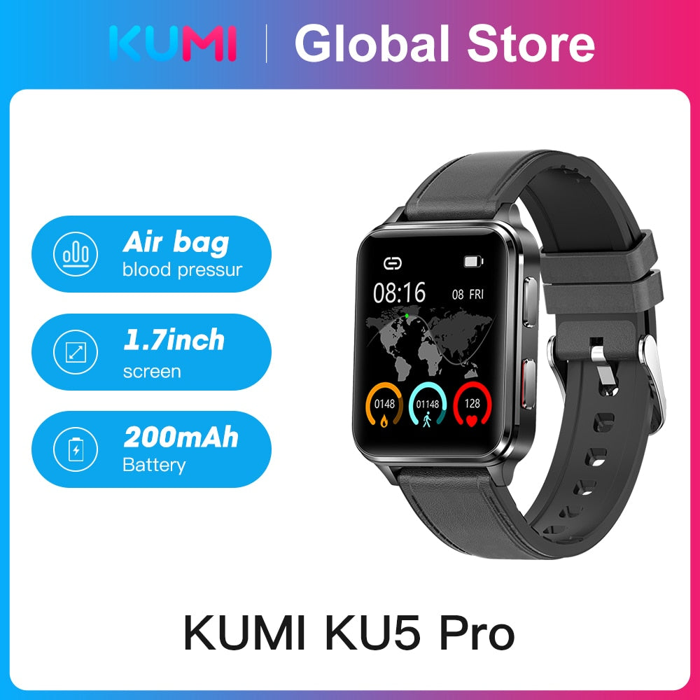 2022 New Version KUMI KU5 PRO Air Pump Wrist Blood Pressure Men Smart Watch Heart Rate Blood Oxygen Sleeping Monitor Smartwatch