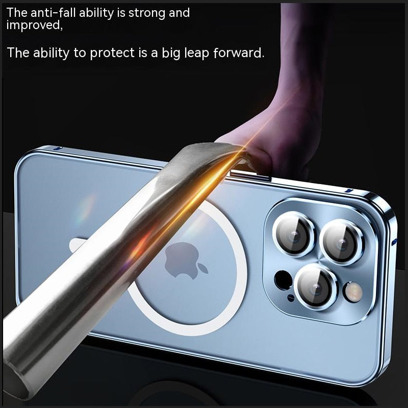 Wireless Charging Case For iphone 14 13 12 Pro Max Metal Aluminium alloy Glass ultrathin protective Magnetic Magsafe back cover