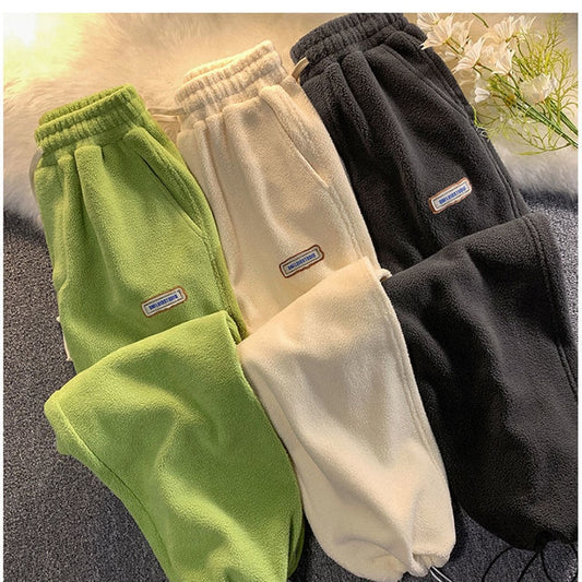 Autumn and Winter Fleece Harem Pants Women Loose SweatPants High Waist Drawstring Joggers Trousers Sports Casual Warm Pants