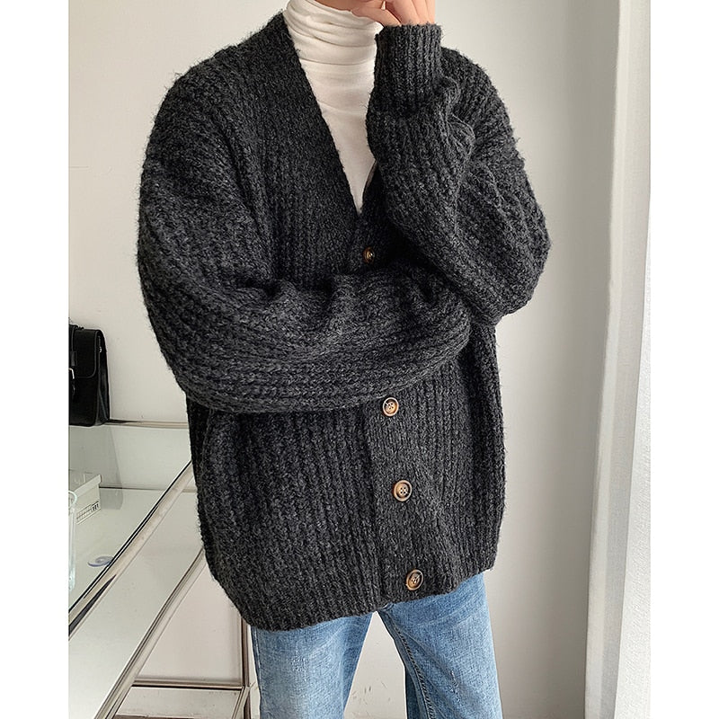 Autumn Winter V-neck Cardigan Oversized Casual Sweatercoat New Knitted Sweater Pullover Hip Hop Streetwear Loose Knitwear Tops