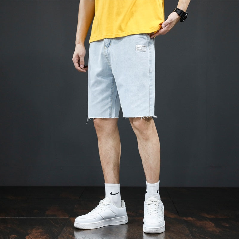 Summer Thin Light Blue Denim Shorts Men&#39;s Straight Loose Wide Leg Pants Fashion Versatile Casual Shorts