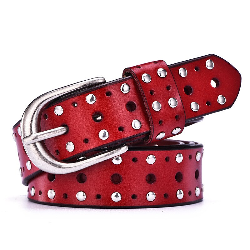 RAINIE SEAN Waist Belts Women Rivet Punk Cowskin Genuine Leather Women Belt Buckle Belts for Women Trousers Ladies Accessories