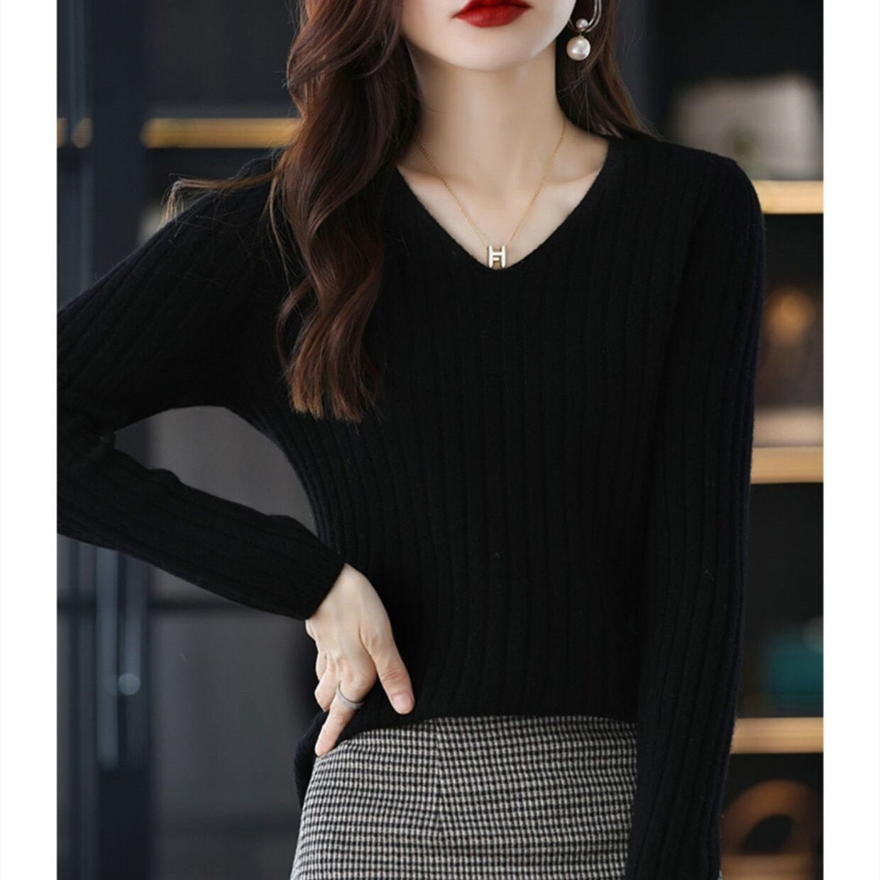 Women Sweater Long Sleeve Top Knitted Pullover V-Neck Fashion Sweater Woman Winter 2022 Basic Female Clothing Soild OL Sweaters