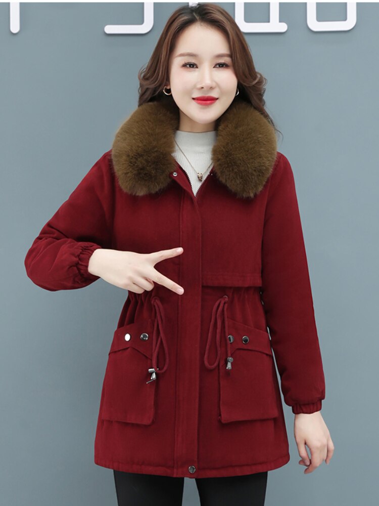 Thickened Winter Coat Women Warm Female Clothing Jackets for Women 2022 Fashion Coats Parkas Women Fur Collar Waist Womens Tops