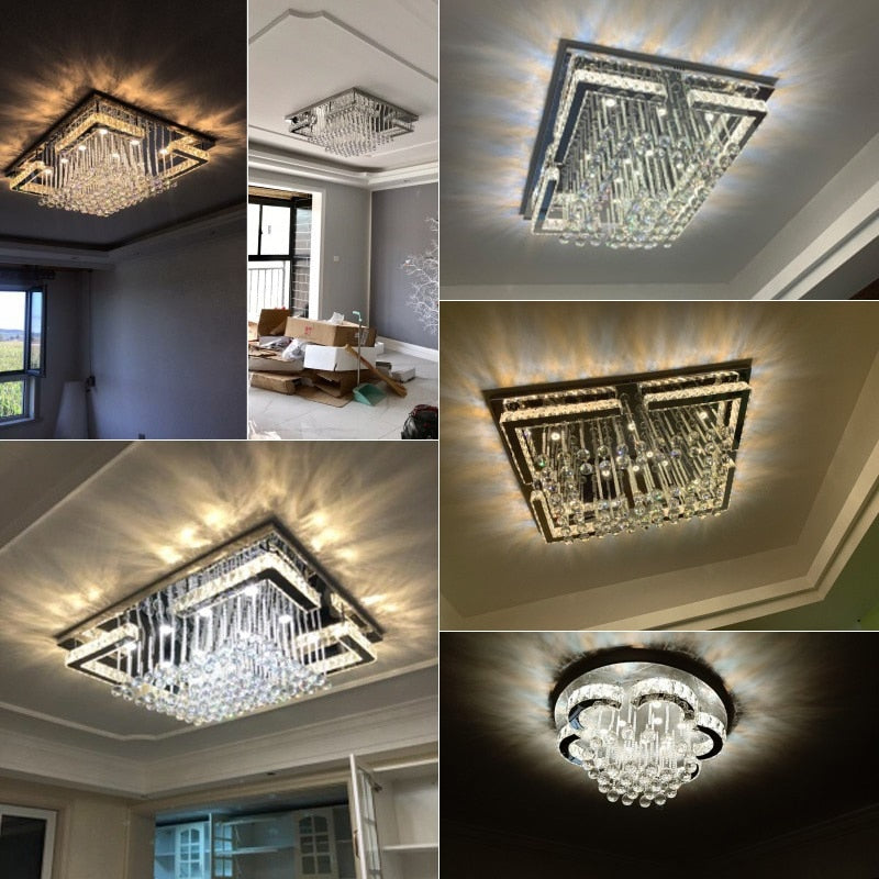 Modern crystal ceiling lights living room luxury silver ceiling light bedroom led Ceiling Lamps dining crystal Fixtures kitchen