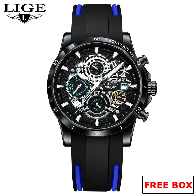 LIGE New Fashion Mens Watches Gold Stainless Steel Top Brand Luxury Sports Waterproof Watches Quartz Watch Men Relogio Masculino