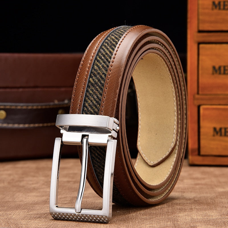 Leather Belt Mixed Canvas Male Strap High Quality Genuine Leather Luxury Pin Buckle Belts For Men Leisure New Fashion