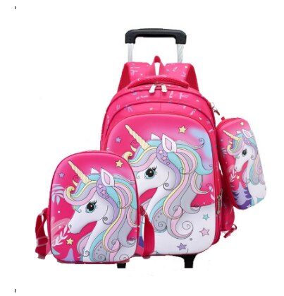 Children backpack with Wheels Trolley Bag For School Rolling backpack Bag For girl boy school kids trolley wheeled Backpack set