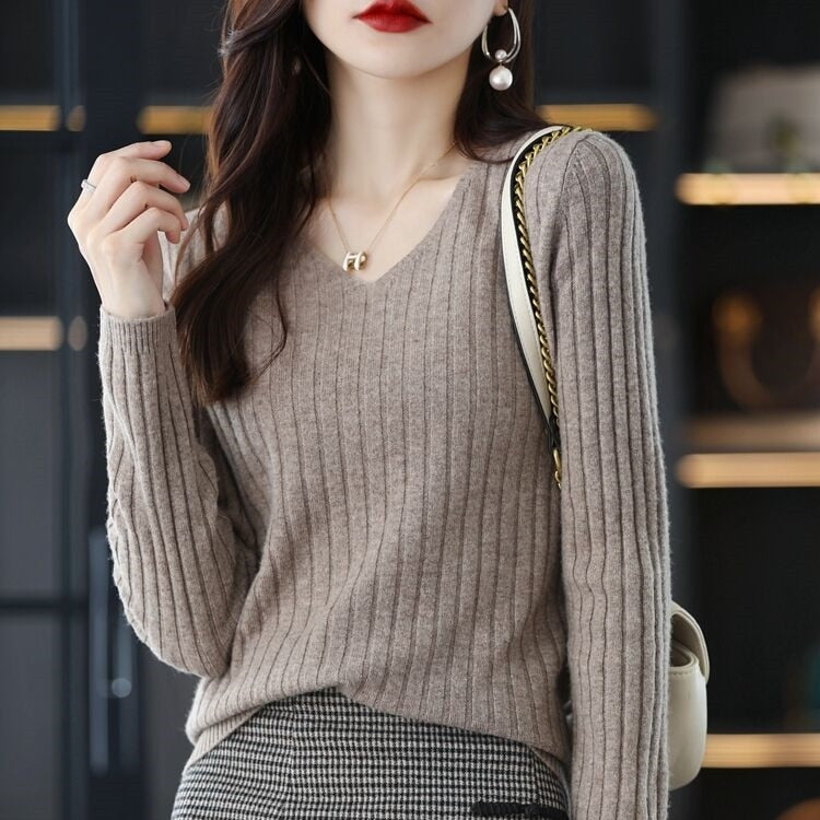 Women Sweater Long Sleeve Top Knitted Pullover V-Neck Fashion Sweater Woman Winter 2022 Basic Female Clothing Soild OL Sweaters