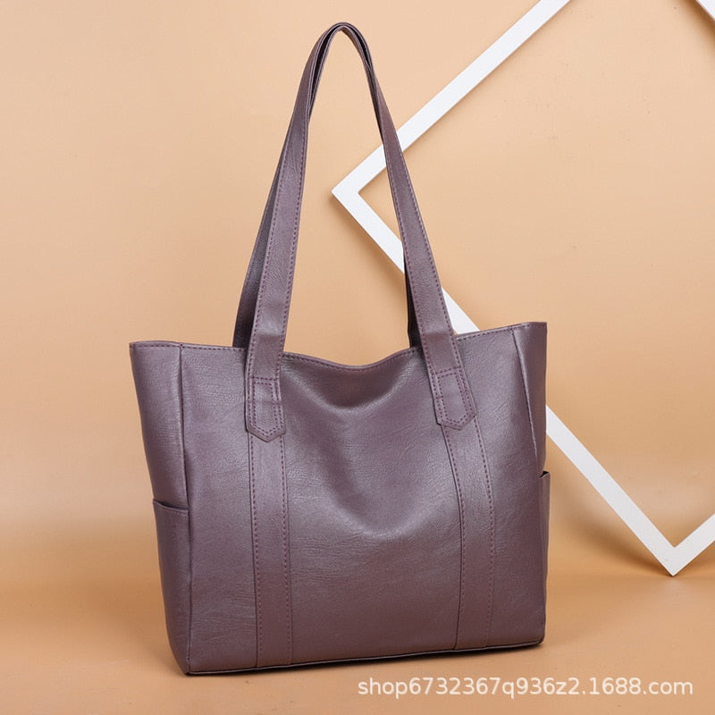 TRAVEASY 2023 Casual PU Leather Large Capacity Tote Bags for Women Fashion Solid Color Zipper Female Shoulder Bag Ladies Handbag