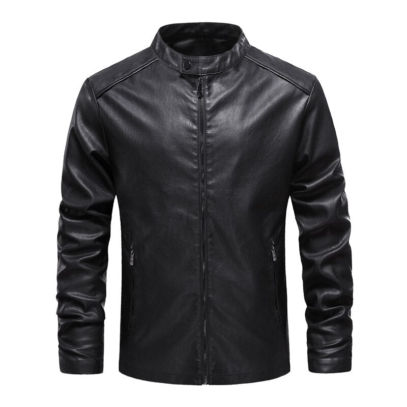 Men’s Motorcycle Windproof Jacket 2022 Autumn Winter Men New Faux PU Leather Jackets Male Fleece Casual Solid Biker Zipper Coats