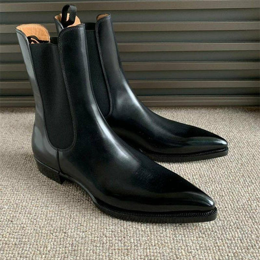 Chelsea Boots Men Boots PU Black Classic Fashion Business Casual Street Personality High Top Slip-On Elegant Short Boots