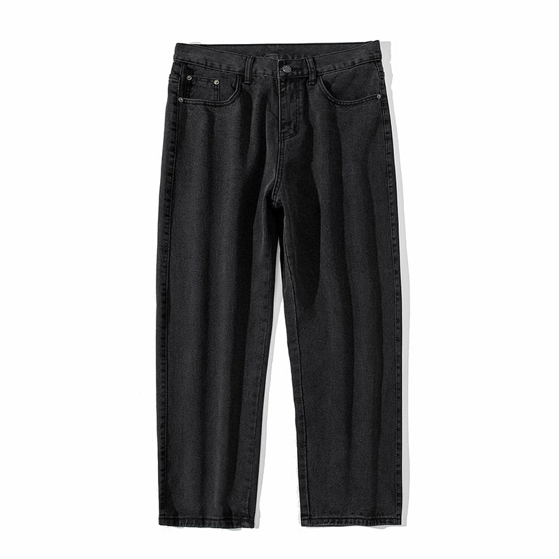 2022 Autumn New Men&#39;s Cotton Jeans South Korea Fashion Street Loose Straight Wide Leg Trousers Street Women Baggy Black Jeans