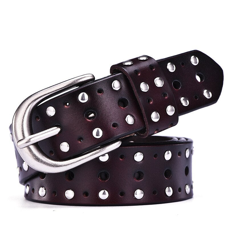 RAINIE SEAN Waist Belts Women Rivet Punk Cowskin Genuine Leather Women Belt Buckle Belts for Women Trousers Ladies Accessories