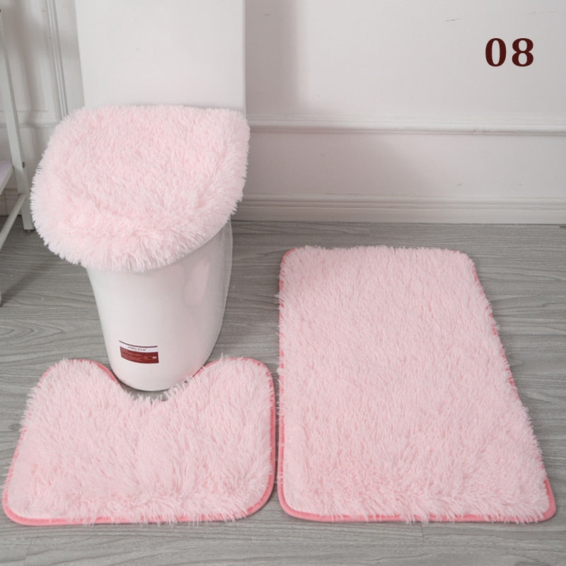 30Styles 3Pcs Plush Toilet Lid Cover Mat Set Anti Slip Anti-static Soft Bathroom Shower Carpets Wear-resistant Floor Rugs