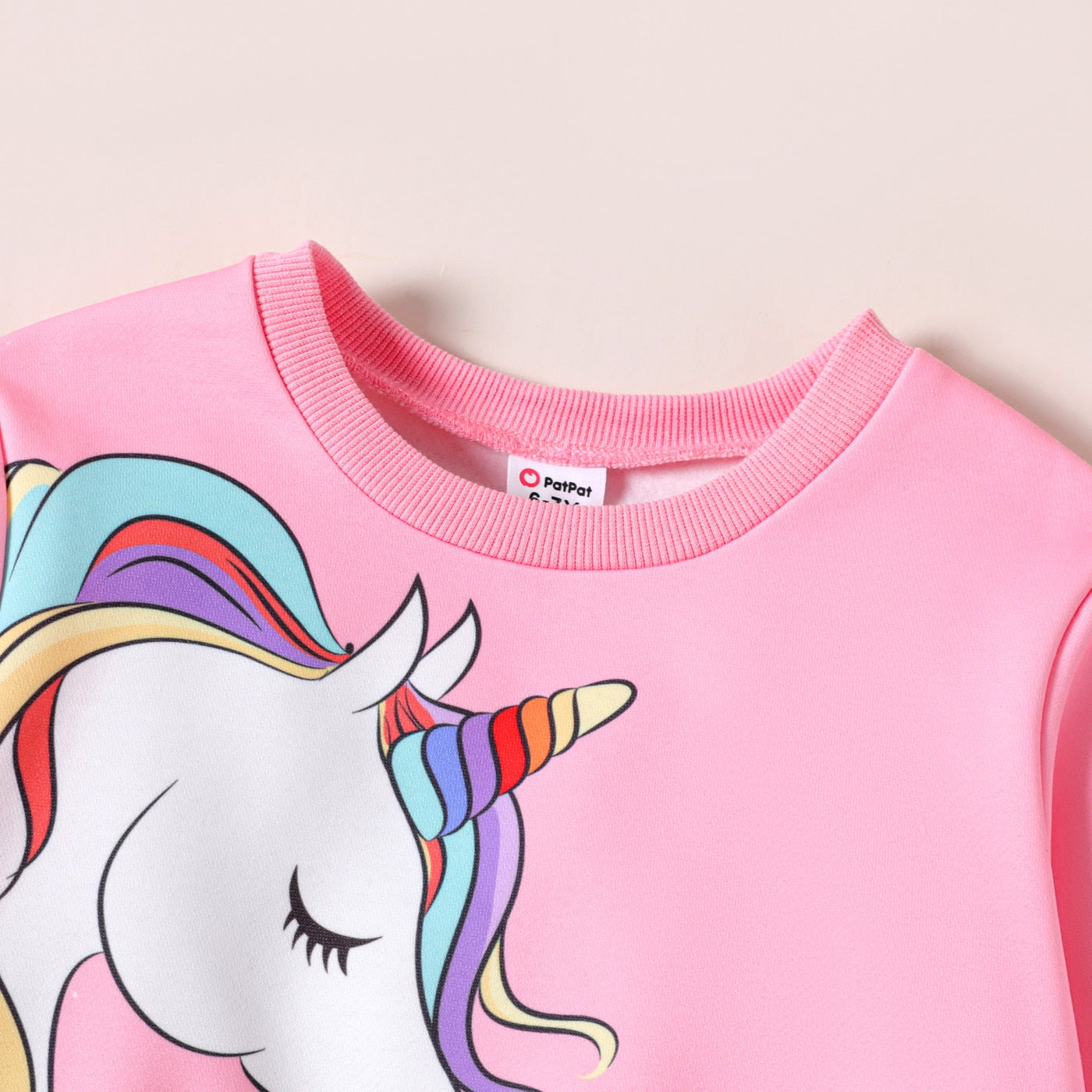 PatPat Kid Girl Unicorn Print Fleece Lined Pink Pullover Sweatshirt