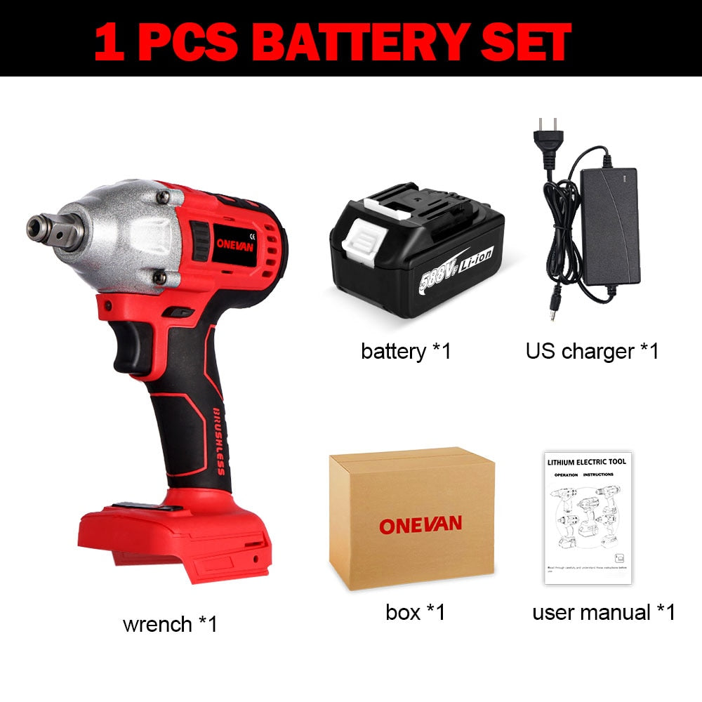 ONEVAN 588N.M Brushless Electric Impact Wrench 1/2inch Cordless Electirc Wrench w/22900mah Li-ion Battery For Makita 18v Battery