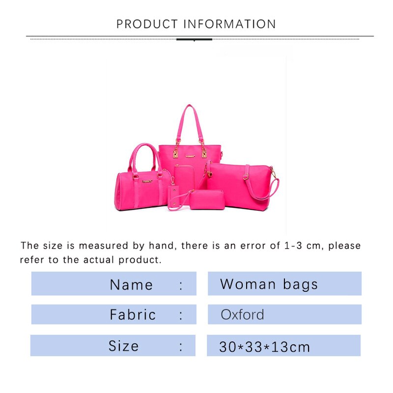 TRAVEASY 6 Sets Fashion Women Bag Oxford New Ladies Handbags Large Capacity Tote Bags Free Shipping Small Shoulder Bag for Women