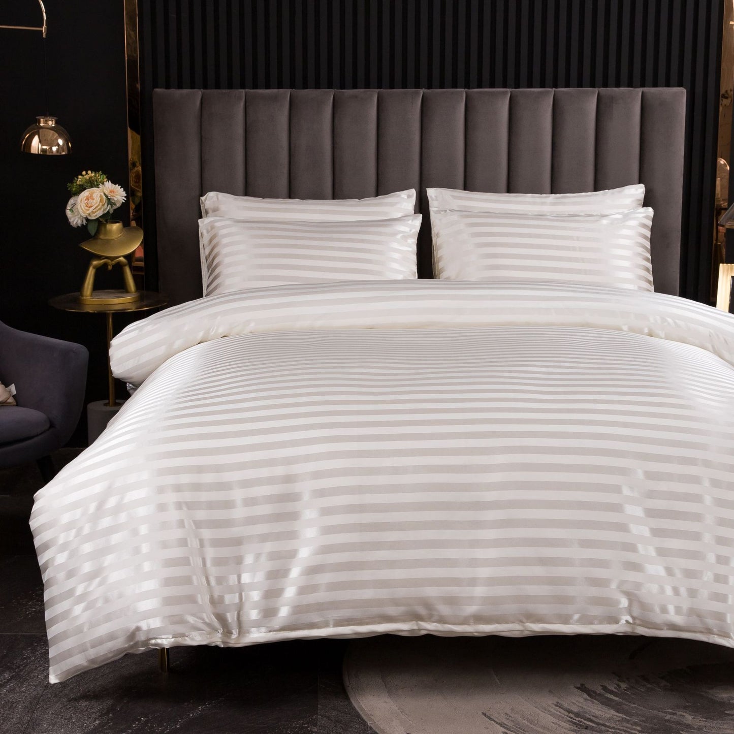 Deodar Nordic Simple Solid Color Pillowcase Jacquard Satin Strip Microfiber Fabric Sheet Set Room Decor Luxury Bedding Sets