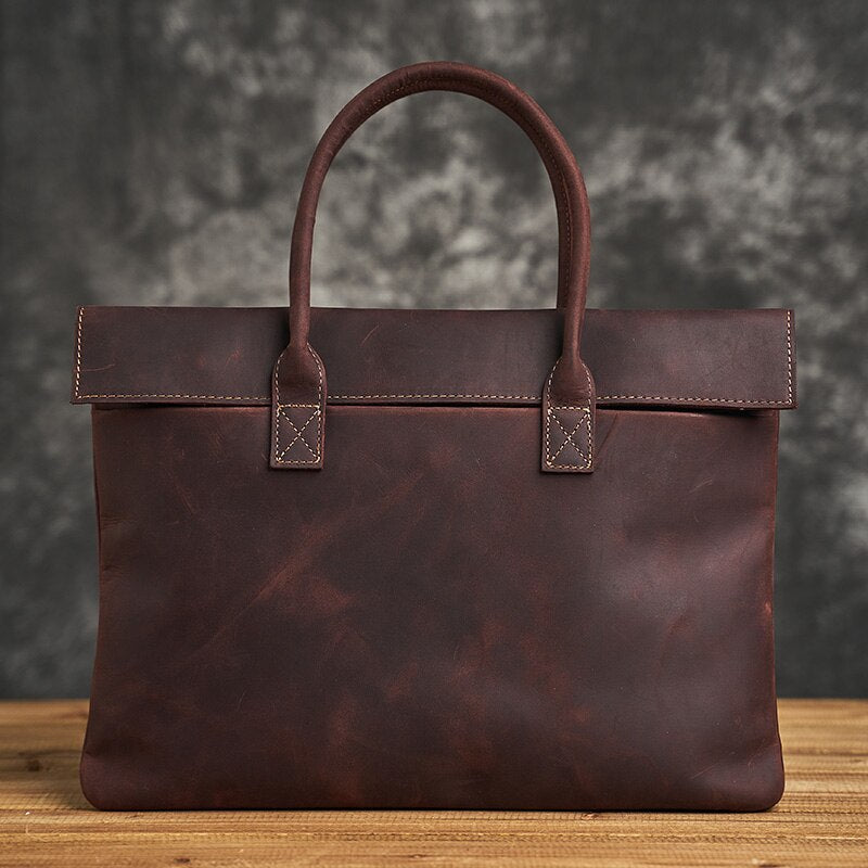 ZRCX Coffe Men&#39;s Briefcase Genuine Leather Casual Handbag Business Tote Bag Shoulder Office worker Bags For 13 Inch Laptop