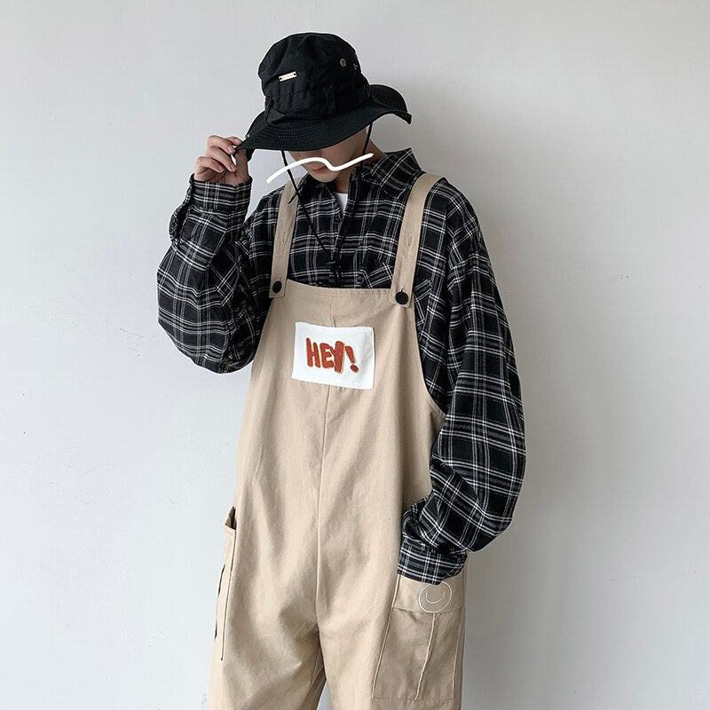 Japanese overalls overalls men&#39;s Korean version fashion suspenders jumpsuits high street ins loose casual wide-leg pants